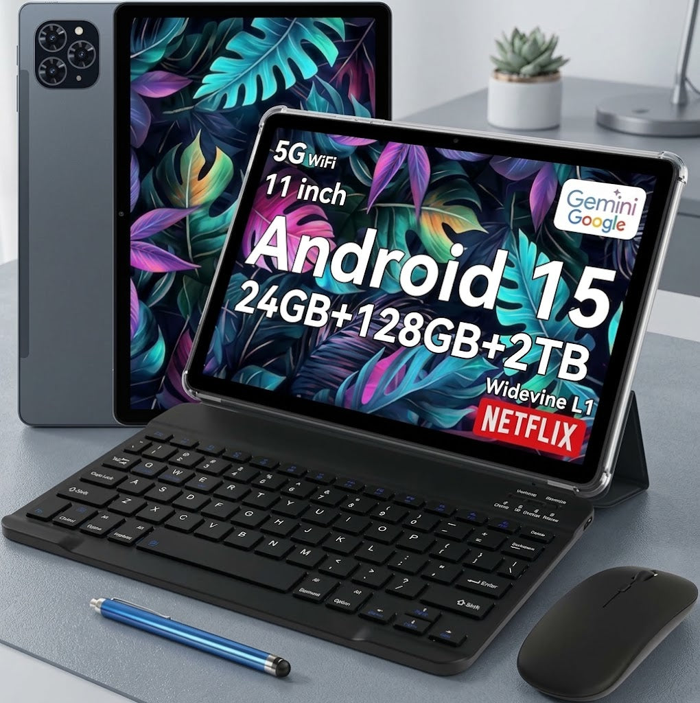 Android 15 Tablet 11 Inch Tablets, 256GB Storage(Up to 2TB), T615 CPU, Octa-Core,18W Fast Charging, 8000mAh, 13MP+8MP, 2 in 1 Tablet PC, Widevine L1, Face Unlock, GPS,WiFi tablette Black
