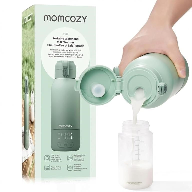 Momcozy Portable Milk Warmer for Travel Dual Heating for Breast Milk & Water, Fast Heating, Long Battery Life, 17 oz Large Capacity for All-Day Feeding Convenience
